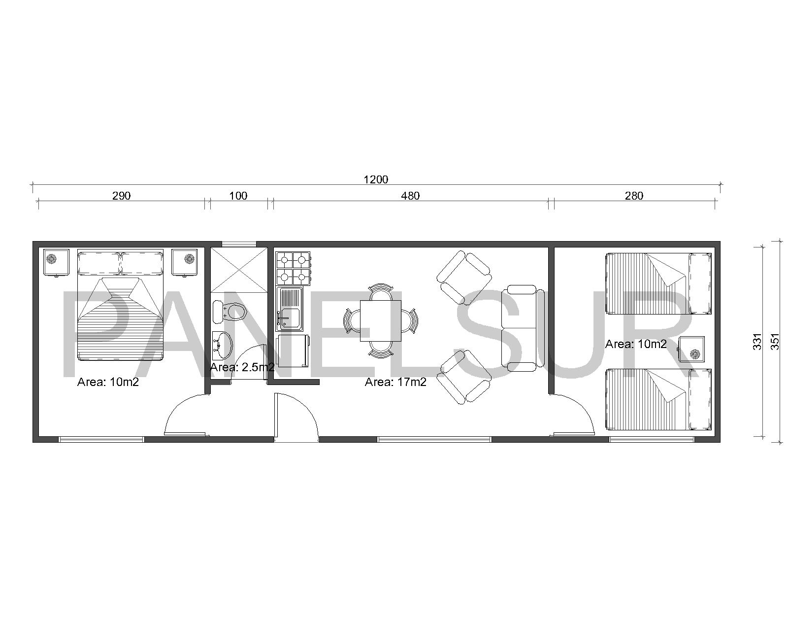 Casa 42 m2 - rectangular-Modelo